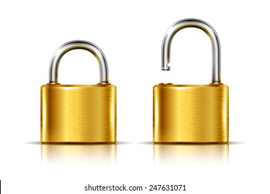 Locked padlock gold and key Royalty Free Vector Image