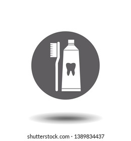 Two icons including a tooth brush and a tube of tooth paste in vector format.