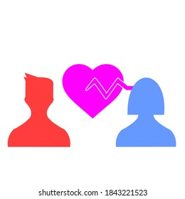 two icons of male and female people and a heart in the middle