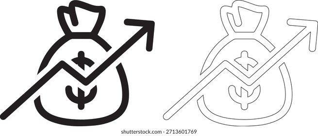 Zwei Symbole, eines schwarz und eines grau, die eine Geldtasche mit einer Linie durch sie hindurch darstellen, die abgelehnte oder verbotene Finanzierungen symbolisieren, einzeln auf weißem Hintergrund