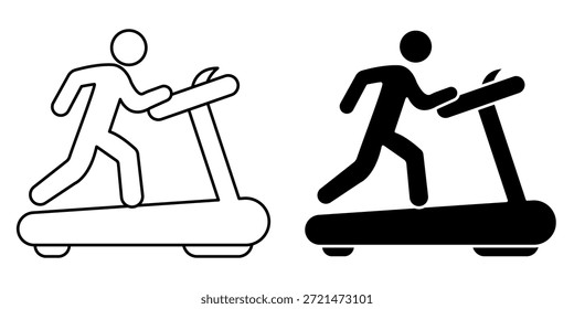 Dos iconos de una persona corriendo en una cinta de correr, uno en silueta y uno en el contorno.