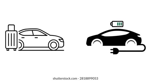 Two icons representing travel and electric vehicle charging