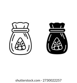 Two icons of a sack filled with round object isolated on