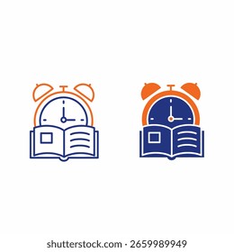 Dos iconos que muestran un libro abierto con un despertador detrás, simbolizando la gestión del tiempo para el estudio.