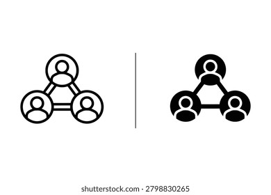Two icons showing a triangle of three connected human figures representing a network