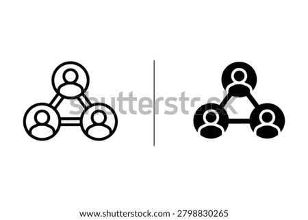 Two icons showing a triangle of three connected human figures representing a network