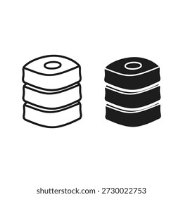 Two icons of stacked square rubber bumper mounts, outline and solid