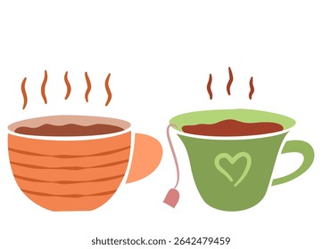 Two icons stylized cup of hot tea and coffee