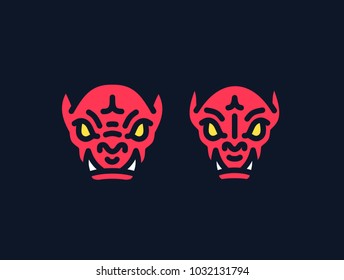 Two icons of terrible angry red beasts. Logo, symbol. Vector illustration, isolated. 