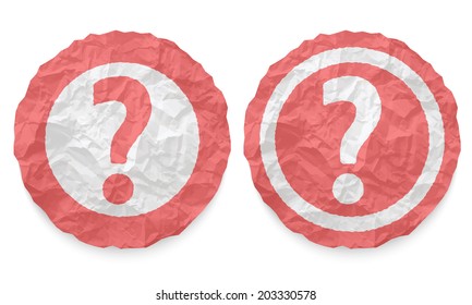 two icons with texture crumpled paper and question mark