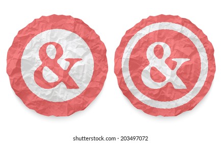 two icons with texture crumpled paper and ampersand