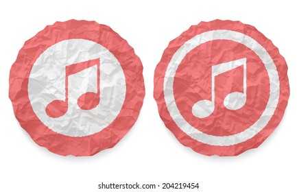 two icons with texture crumpled paper and music symbol