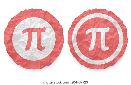 two icons with texture crumpled paper and pi symbol