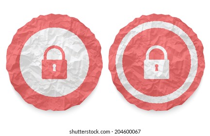 two icons with texture crumpled paper and padlock