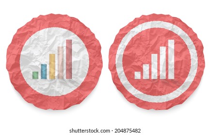 two icons with texture crumpled paper and graph