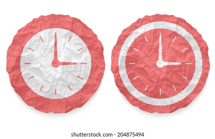 two icons with texture crumpled paper and watches