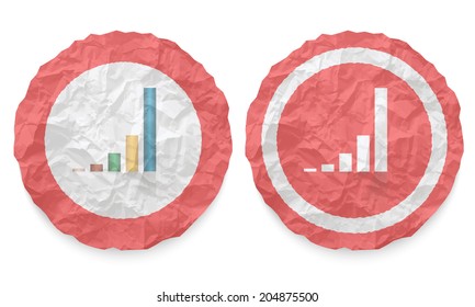two icons with texture crumpled paper and graph