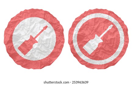 two icons with texture crumpled paper and screwdriver