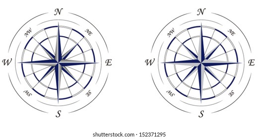 two icons of wind rose or compass