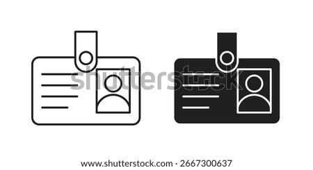 Two ID card icons, one line style and one solid, isolated on white. Perfect for website or app design.