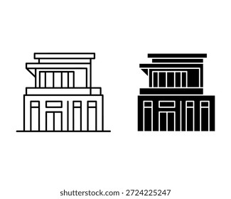 Dois edifícios idênticos com colunas e telhados triangulares em preto e branco linha preto e branco