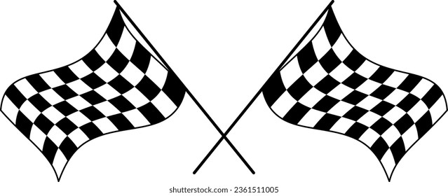 Dos indicadores idénticos de tablero de ajedrez que se cruzan entre sí. Ilustración aislada de vectores con banderas de carreras.