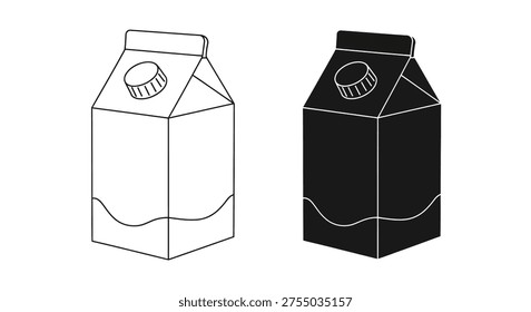 Two identical gable-top cartons are presented, one filled with black and the other left white, creating a striking visual contrast.