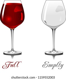 Two identical glasses, a full glass, an empty glass, vector

