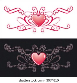 two identical hearts on black or white background