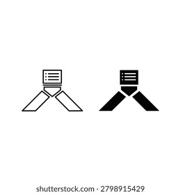 Two identical icons of a document on a tripod, one in black and white and the other in black