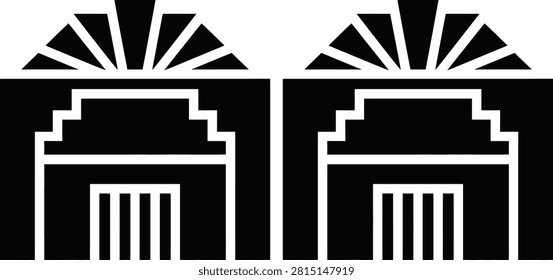 Two identical tall modern buildings with sunburst reflection