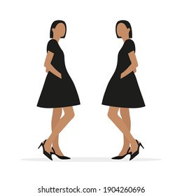 Two identical young female characters together on a white background