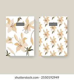 Dos cuadernos de bocetos ilustrados con patrones florales sobre un fondo blanco. Diseño minimalista. Concepto de papelería.