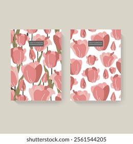 Two illustrated sketchbooks with floral patterns on a white background. Minimalist design. Concept of stationery.