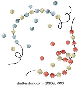 Two illustrations for corners decotarion with beige, blue and red chaplet