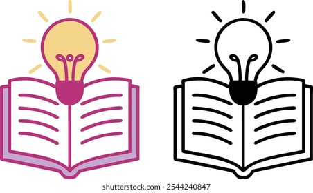 Two illustrations of an open book with a lightbulb shining above it, symbolizing the power of knowledge and learning.