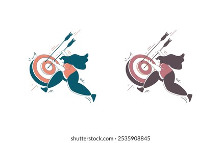 Two illustrations of a person running with a target and arrows, representing goal achievement.