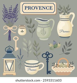 Two illustrations in Provence style featuring elements of rustic French design. 