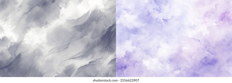 The two images are of a cloudy sky with a purple hue. The first image has a more muted color palette, while the second image has a more vibrant and saturated color scheme