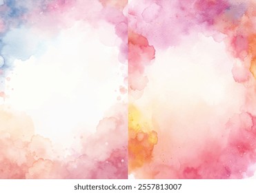 The two images are of a colorful background with a white frame. The background is filled with different shades of pink, blue, and yellow, creating a vibrant and lively atmosphere