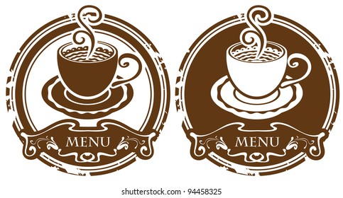 two images with cup of coffee or tea