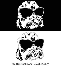 Dos Imágenes de un perro luciendo gafas de sol con estilo, mostrando su personalidad juguetona y de moda