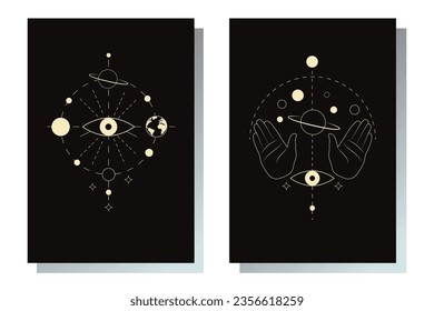 Two images, postcards. A minimalist, symbolic image of space and man.