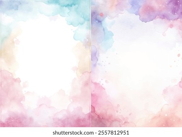 The two images are of watercolor paintings of a sky with a rainbow. The paintings are of different colors and styles, but they both have a similar mood and concept of a colorful, vibrant sky