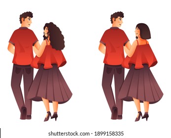 Two Images Of Young Couple Character In Standing Pose.