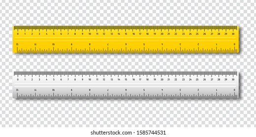 Two Inch and metric rulers yellow and white color Centimeters and inches measuring scale cm metrics indicator Vector isolated set