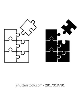 Two incomplete jigsaw puzzles with one piece missing each one in white and one in black on transparent background