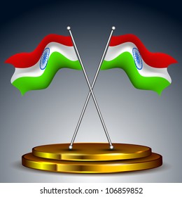 Two Indian Flags on golden stage.EPS 10.