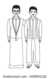 two indian men man with moustache man with moustache and glasses in black and white profile picture avatar cartoon character portrait vector illustration graphic design