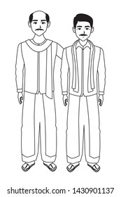 two indian men man with moustache and bald man with moustache in black and white profile picture avatar cartoon character portrait vector illustration graphic design